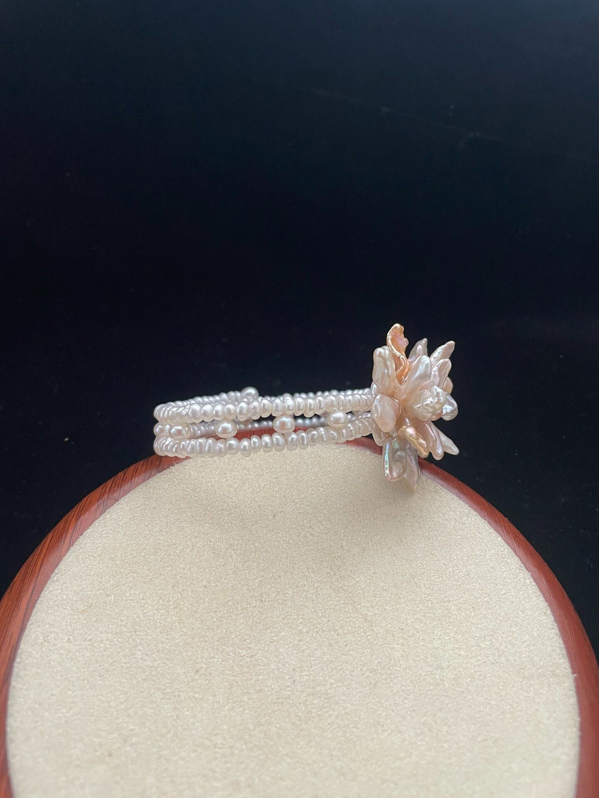 Flower Pearl Bracelet Double Strand Baroque