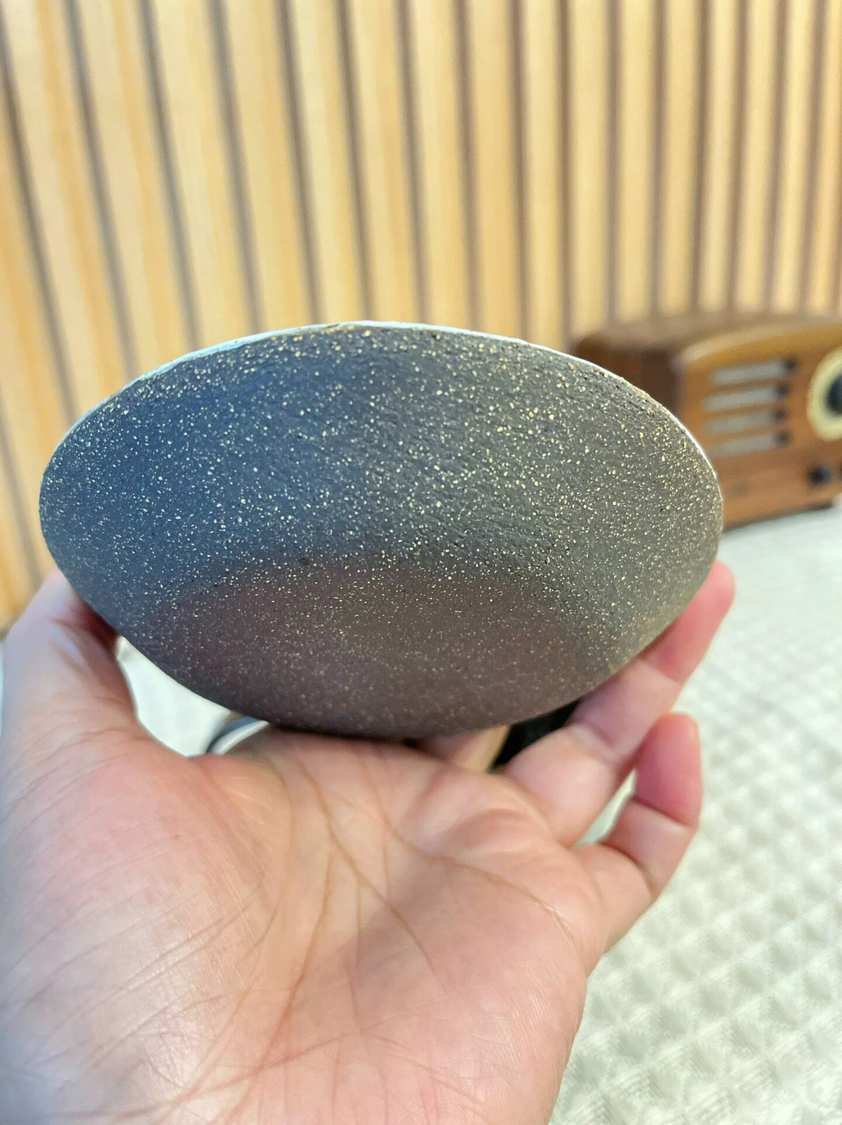 Handmade Black Clay Mug with Speckled Saucer