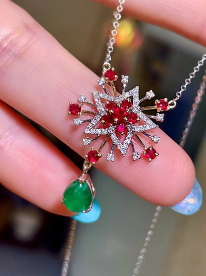 Starburst Pendant with Red and Green Gemstones
