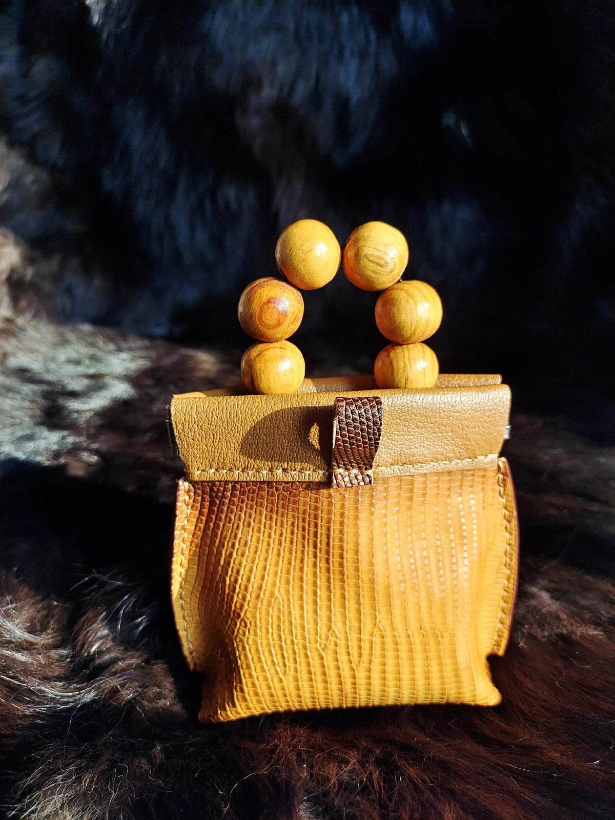 Vintage Sunset Yellow Exotic Leather Coin Purse