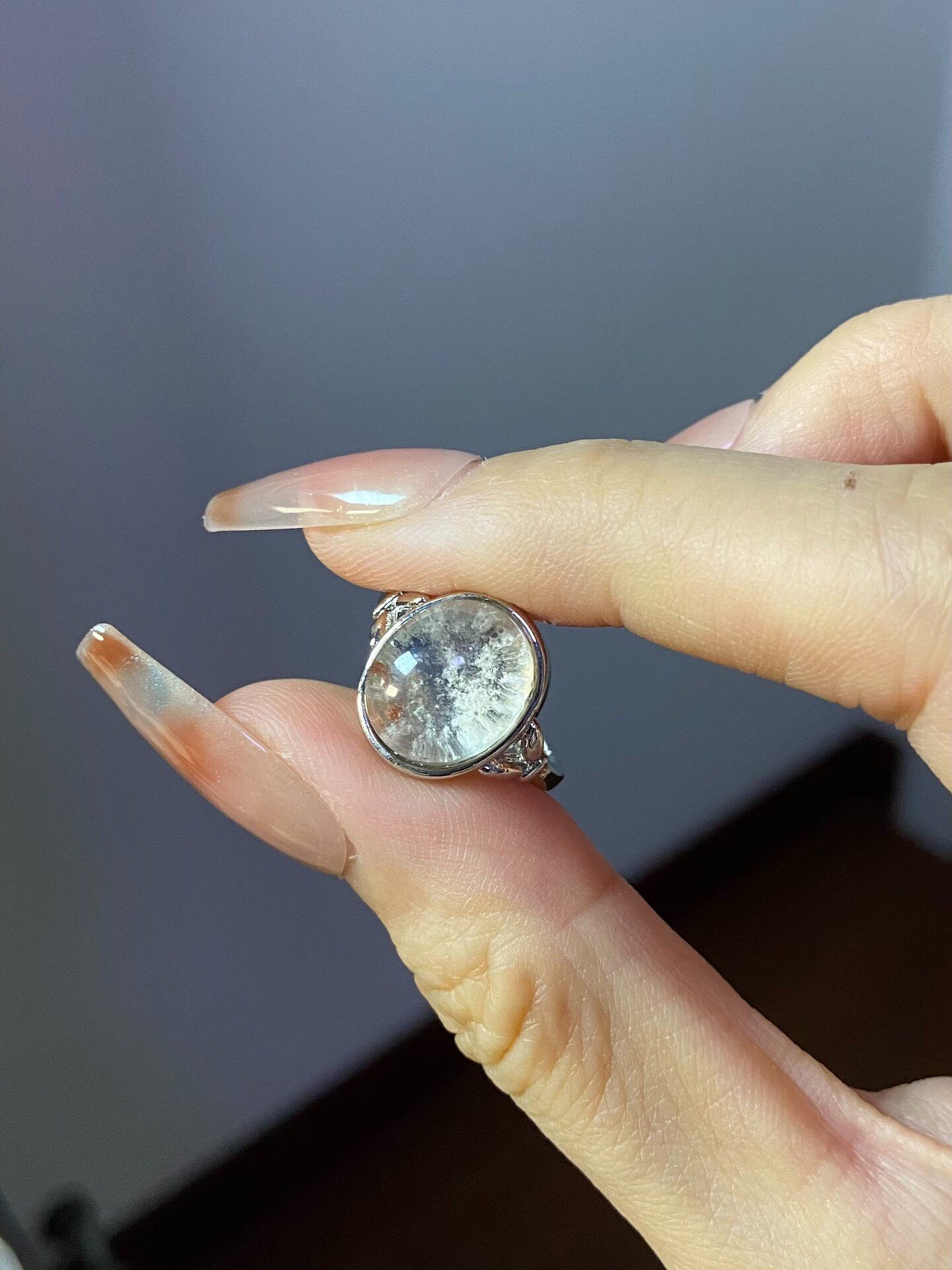 Natural White Phantom Quartz Ring