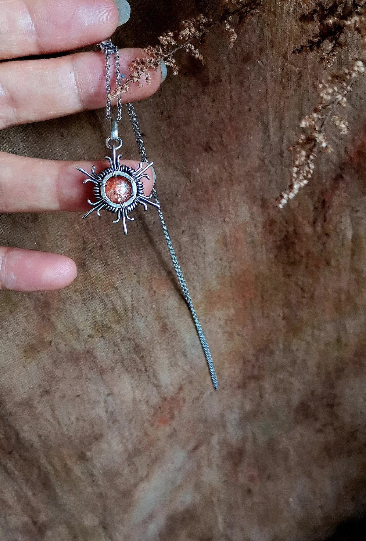 Sunstone Pendant Necklace 999 Silver Wire Wrapped