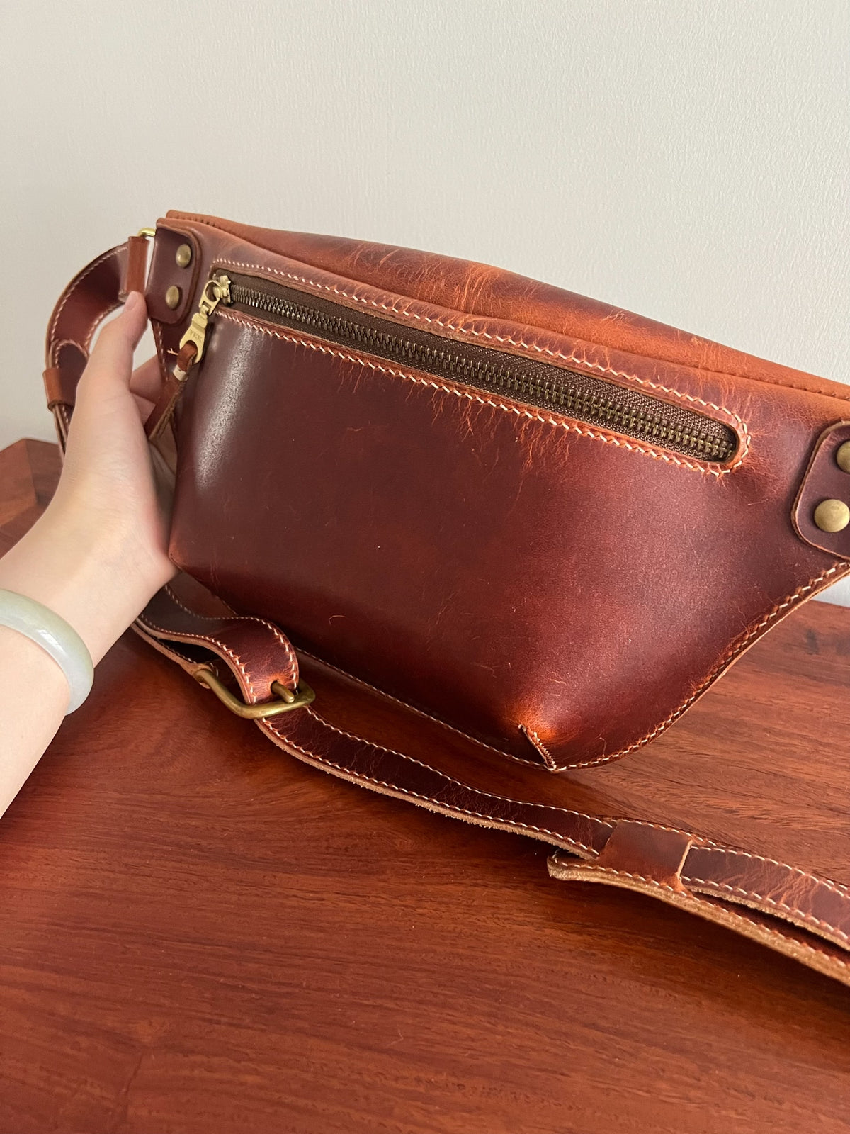 Handcrafted Leather Crossbody Bag with Brass Hardware