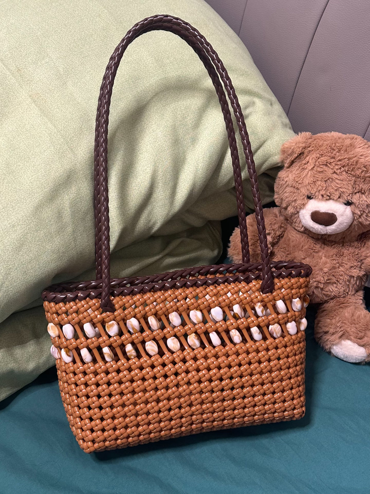 Woven Rattan Tote Bag with Cowrie Shells