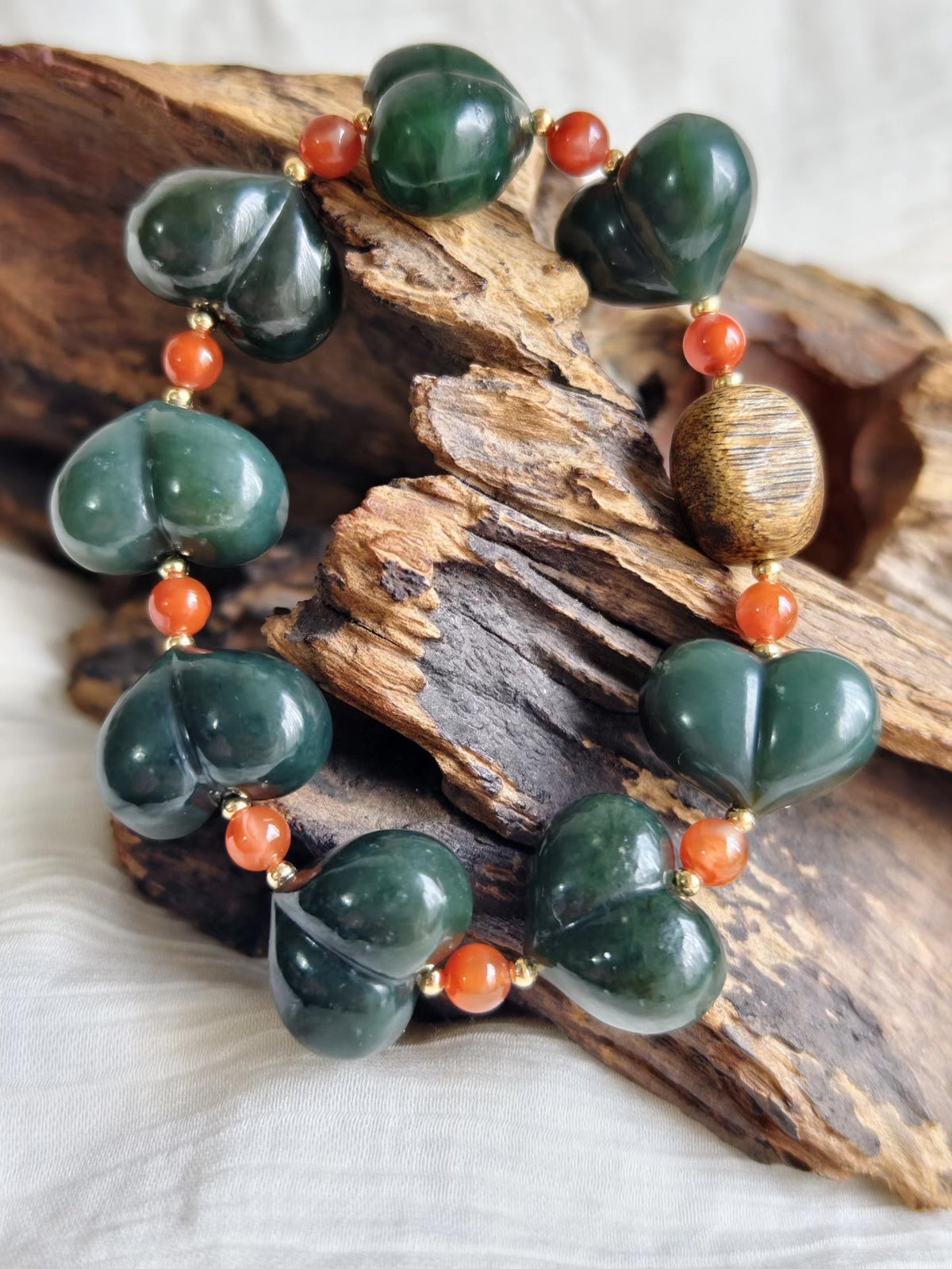 Green Jade Peach Bead Bracelet