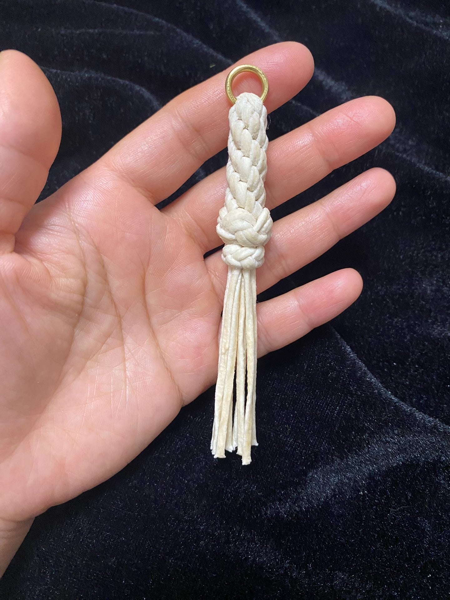 Handwoven Sheepskin Rope Keychain with Brass Ring