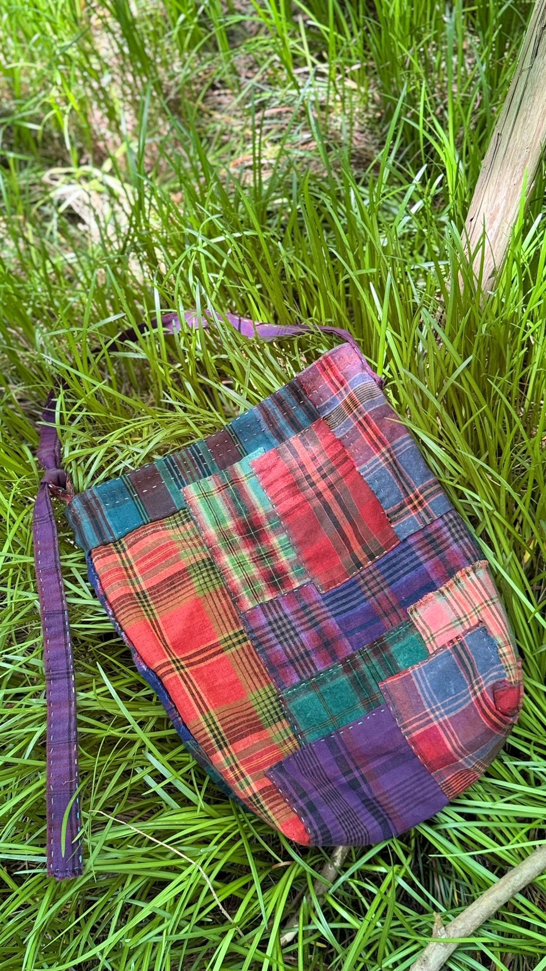 Handcrafted Patchwork Plaid Shoulder Bag