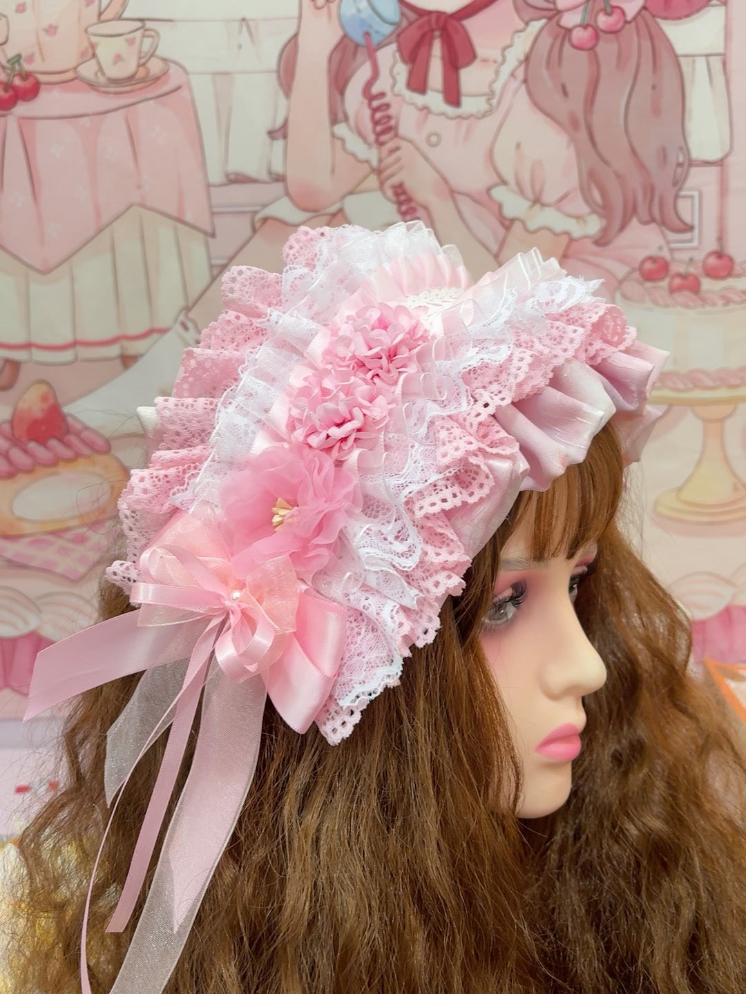 Pastelroze Bloemen Lolita Platte Beret Hoofdtostuk