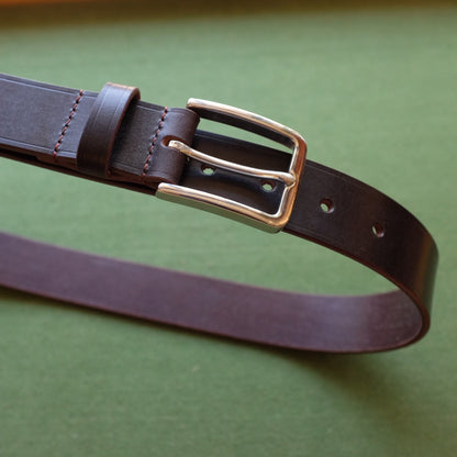 Dark Brown Leather Belt with Silver Buckle