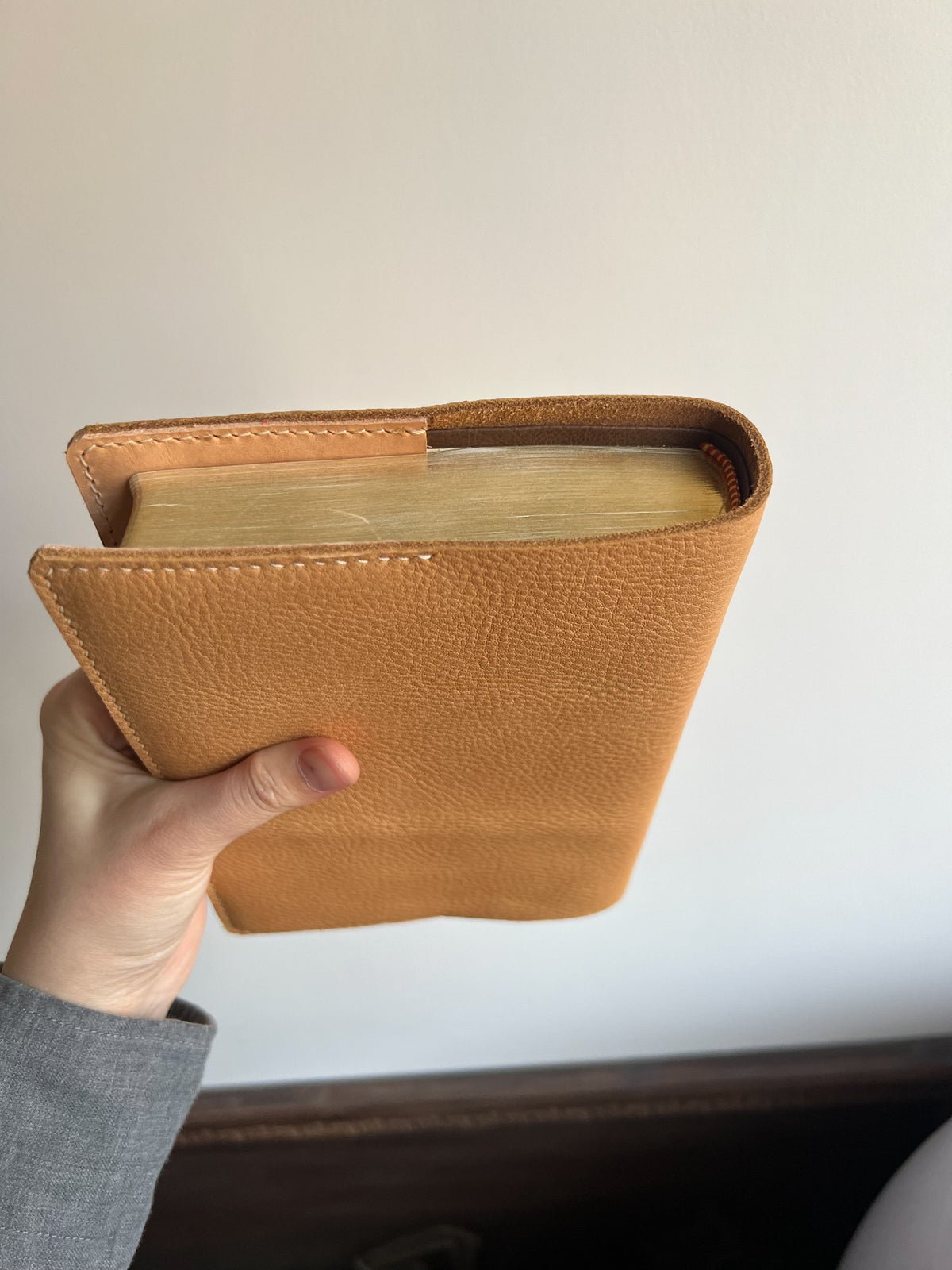 Custom Book Cover with Pebbled Tan Leather