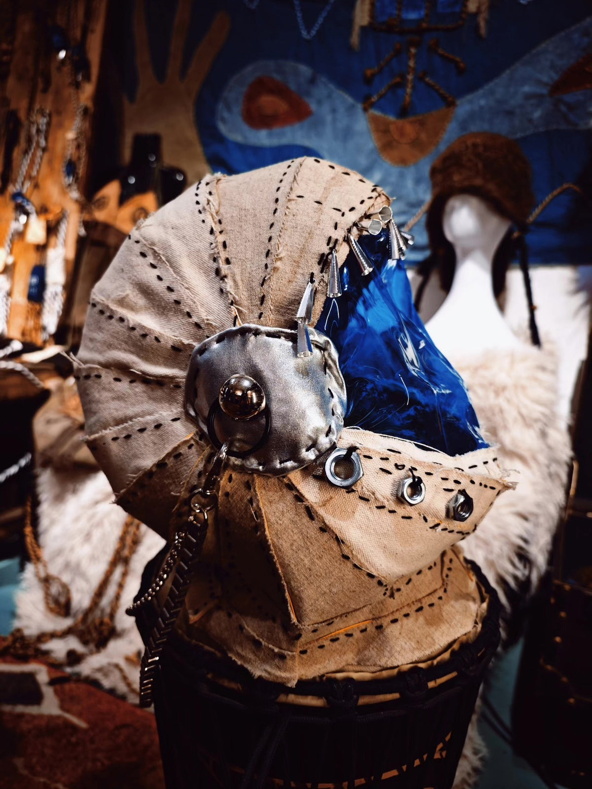 Handcrafted Alien Helmet with Blue Visor
