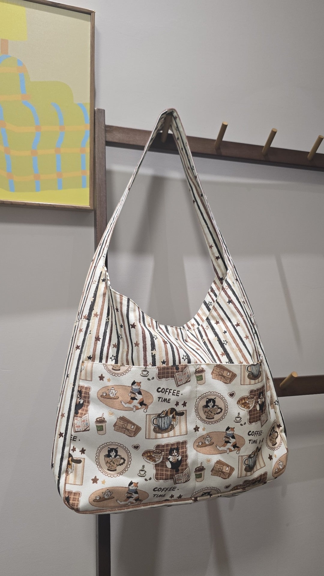 Coffee Cat Print Shoulder Bag