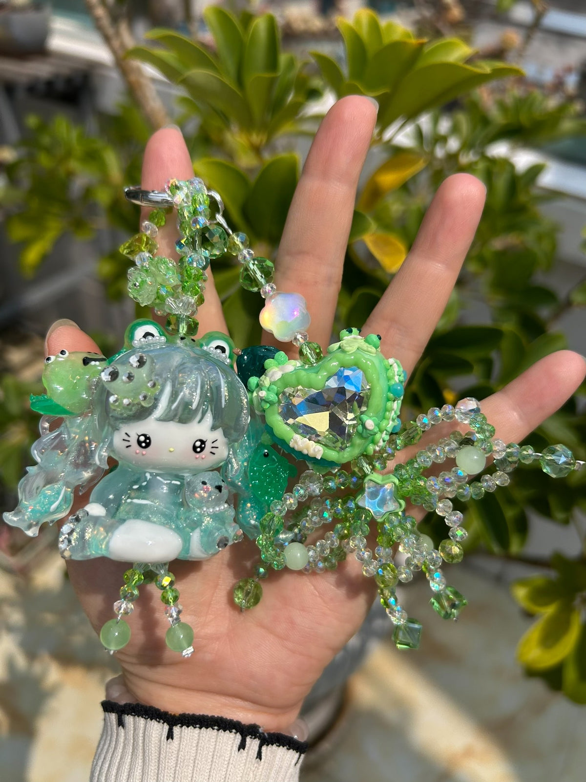 Charm de Bolsa de Contas Kitty Verde