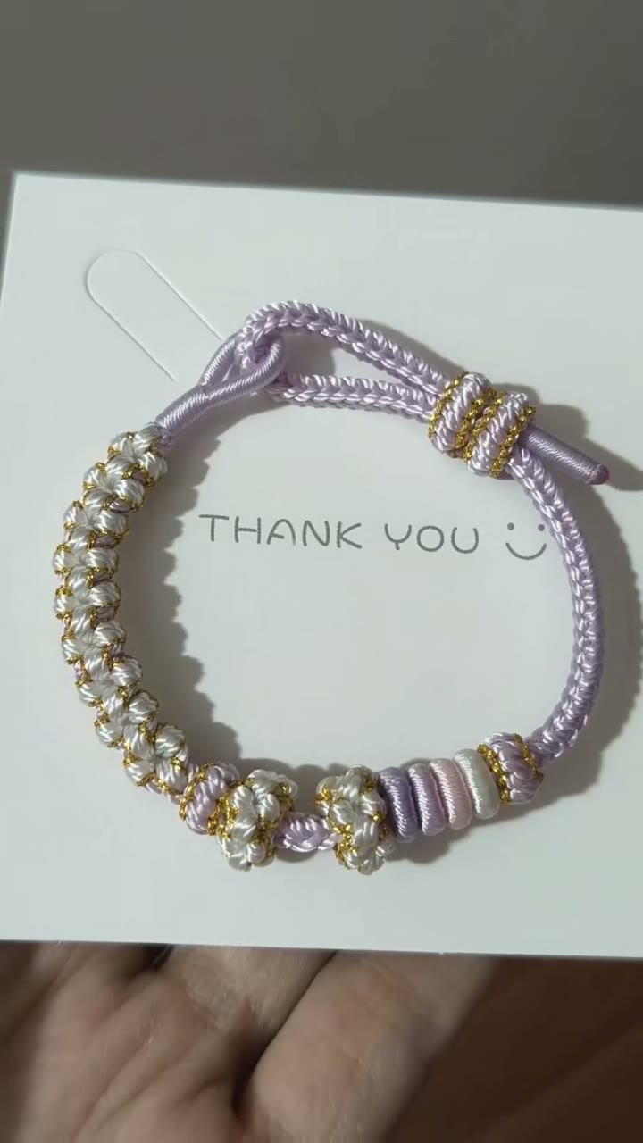 Handwoven Purple White Gold Knot Bracelet