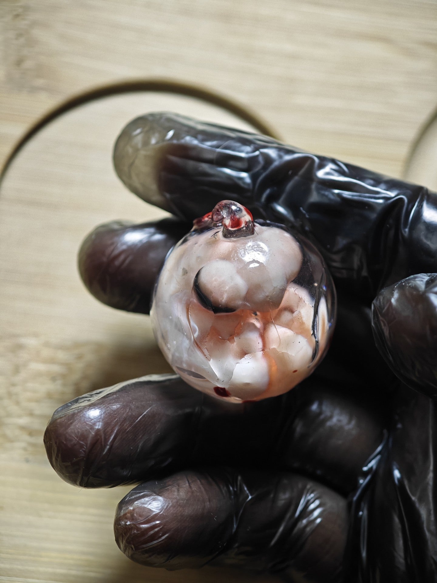 Resin Spherical Pendant with Embryonic Figure