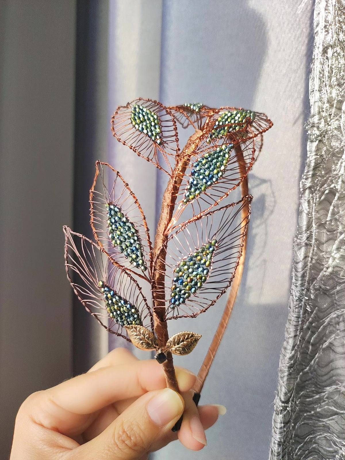Copper Leaf Beaded Headband