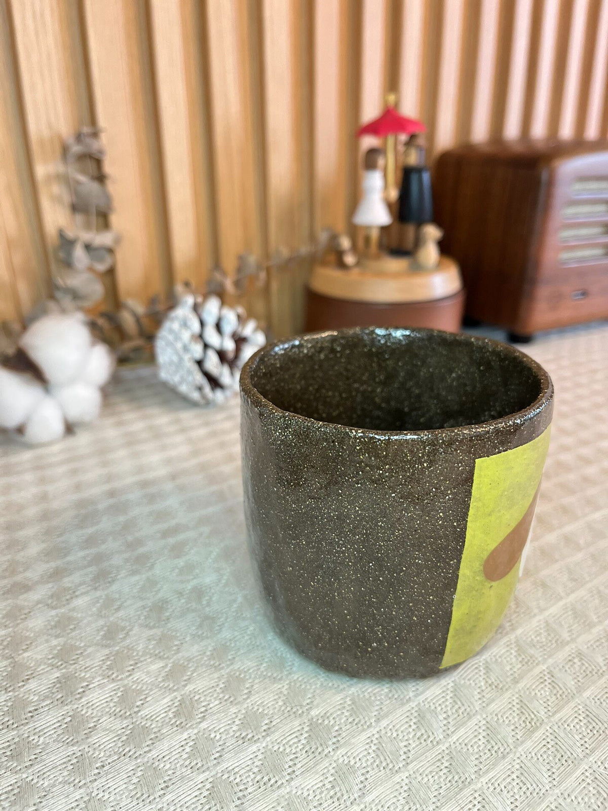 Handmade Black Clay Dog Face Cup 280ml