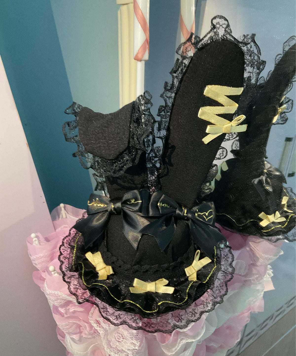 Black Gold Bunny Ear Mini Top Hat