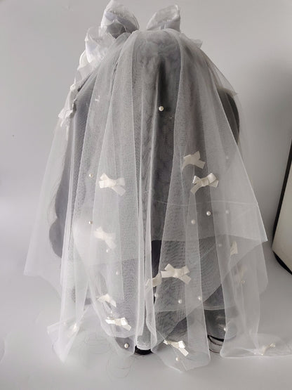 Lolita Pearl Bow Headband with Detachable Veil