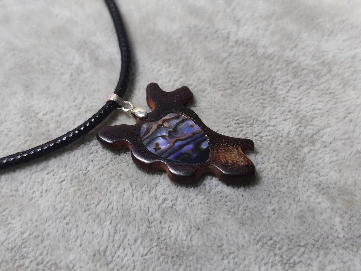 Red Sandalwood Abalone Amoeba Pendant