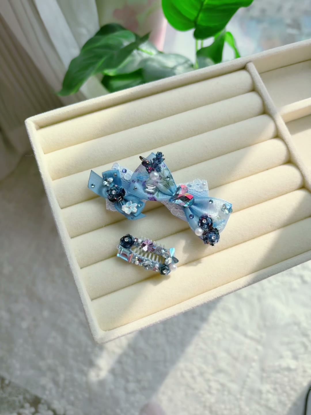 Pet Hair Clip Set Blue Butterfly Bow