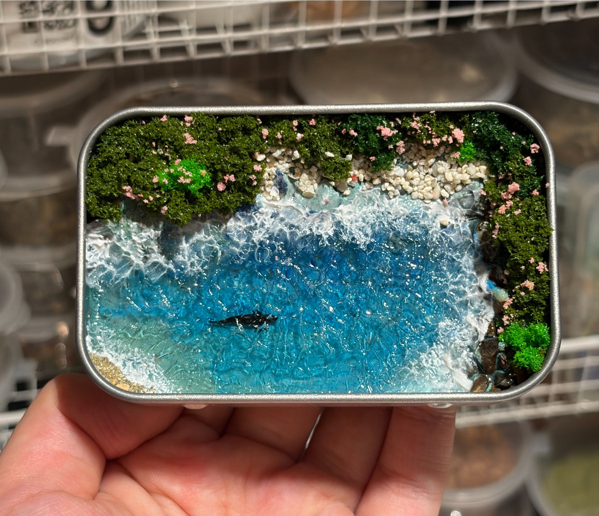 Handcrafted Miniature Landscape Tin Box Coastal Scene
