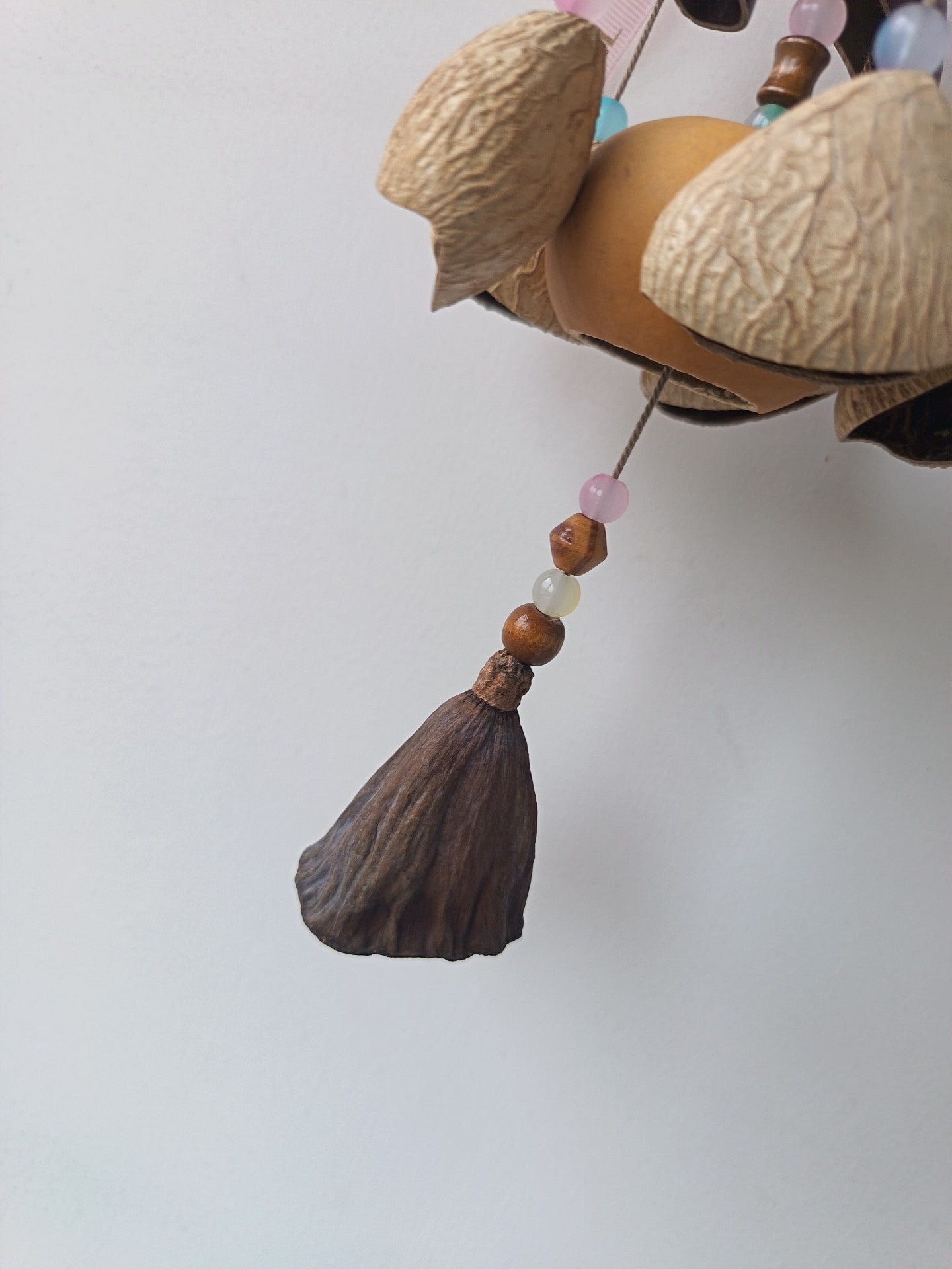 Natural Fruit Shell Wind Chime with Love Ribbon