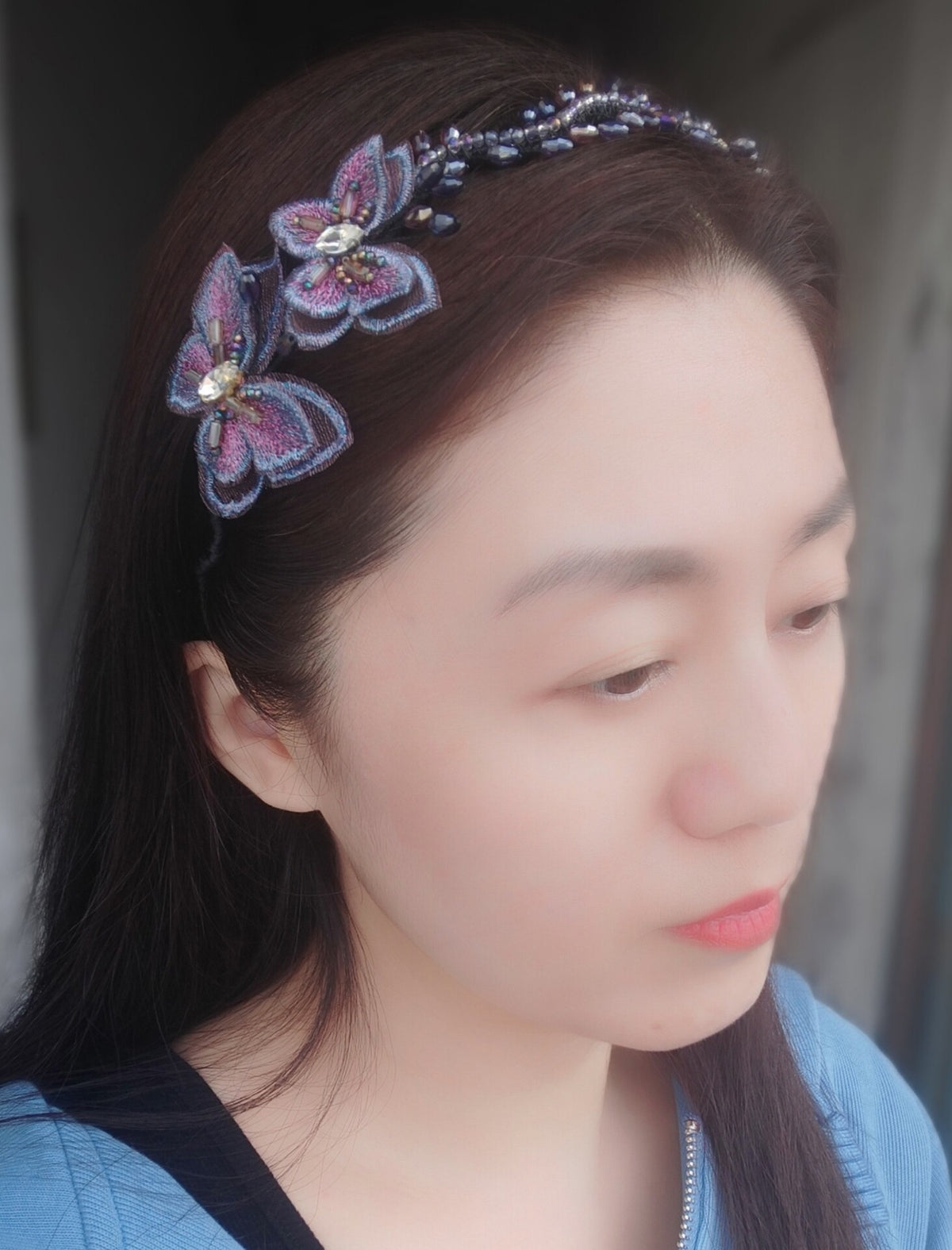 Embroidered Butterfly Crystal Vine Headband