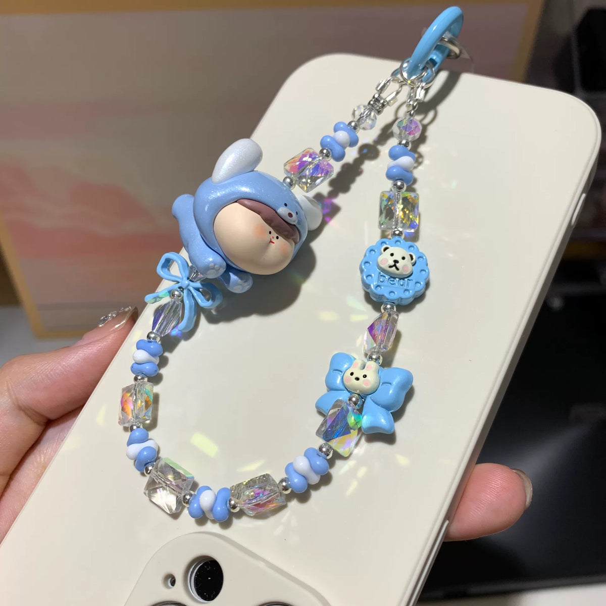 Blue Shark Costume Beaded Phone Charm