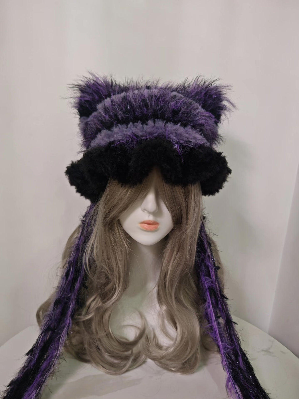 Black Purple Cat Ear Hat with Glitter