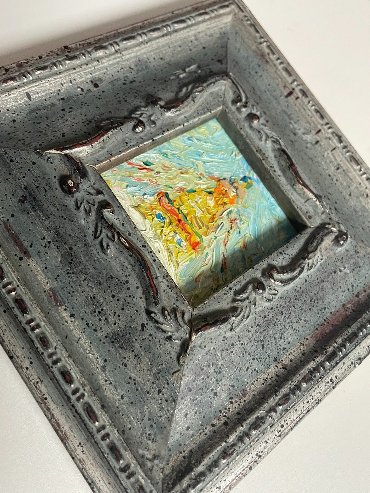 Dipinto a olio a mano raffigurante uno stupa, 3 pollici