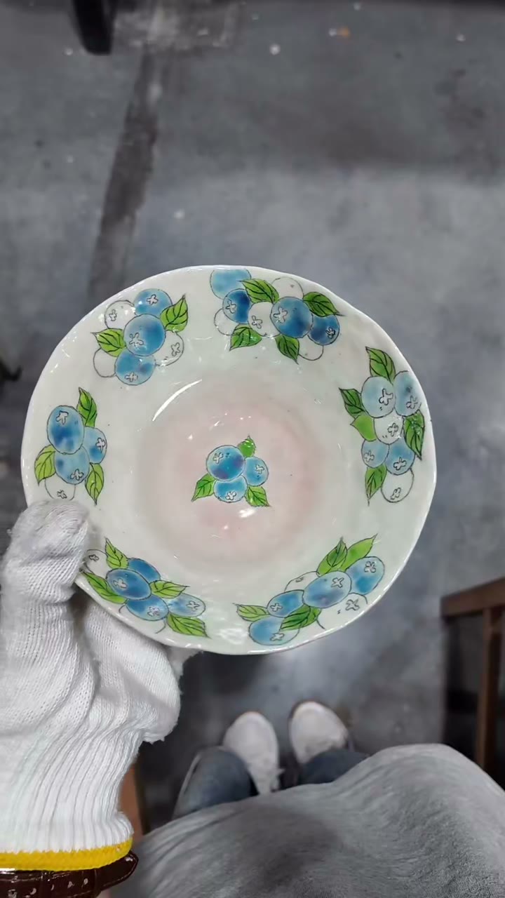 Handcrafted Ceramic Bowl Hand Painted Blueberries