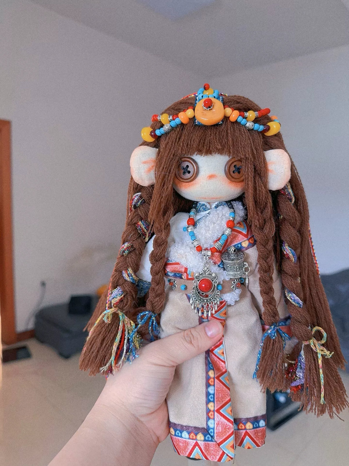 Handmade Tibetan Style Plush Doll with Braided Hair