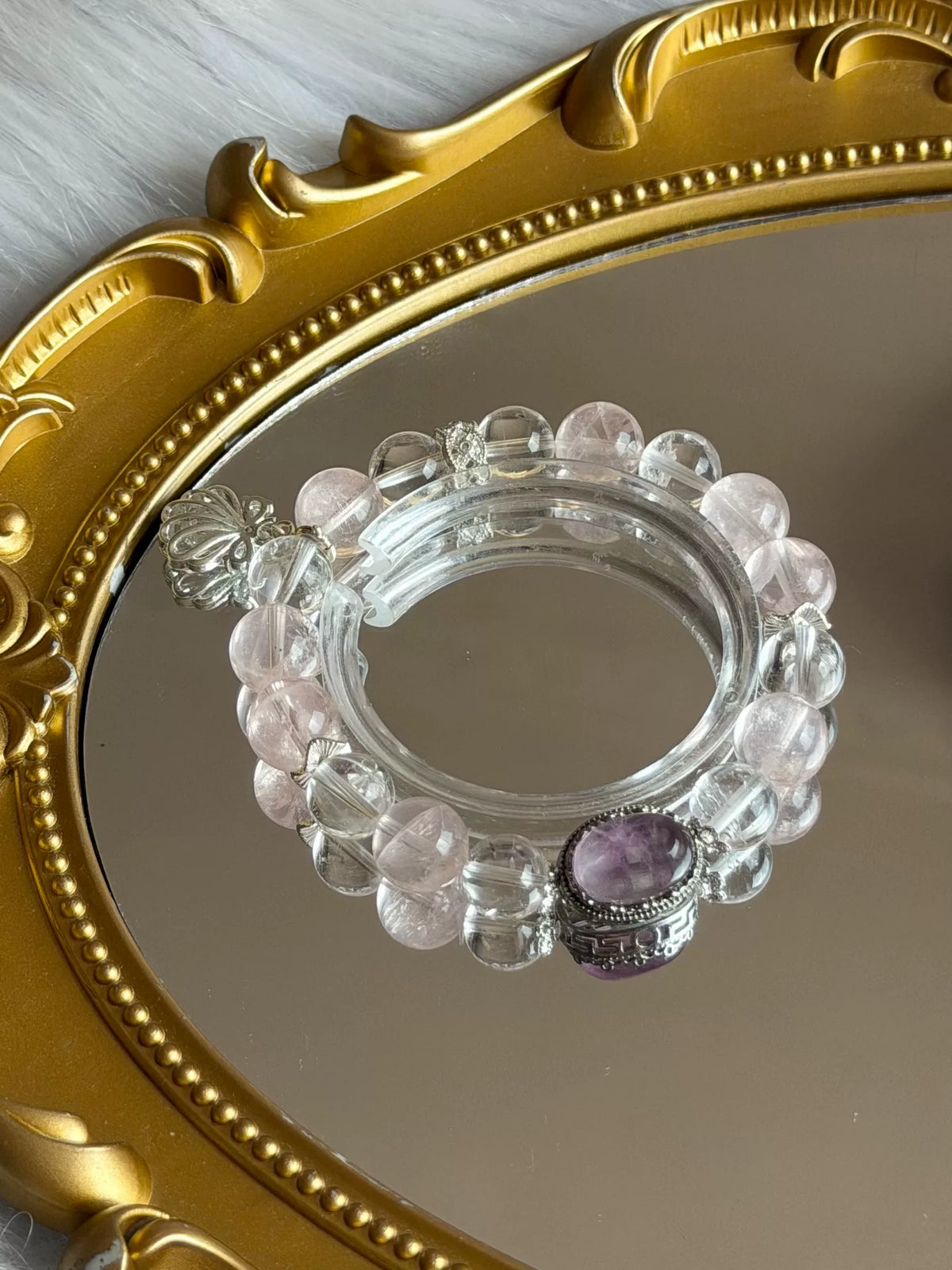 Natural Crystal Bracelet with Purple Fluorite Charm