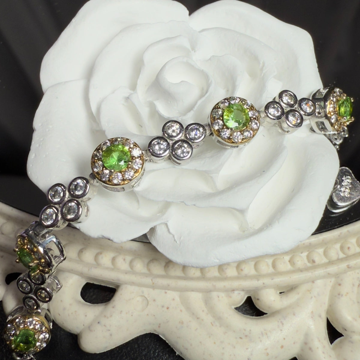 Pulseira Bubble de Pedra Verde Natural em Prata e Ouro
