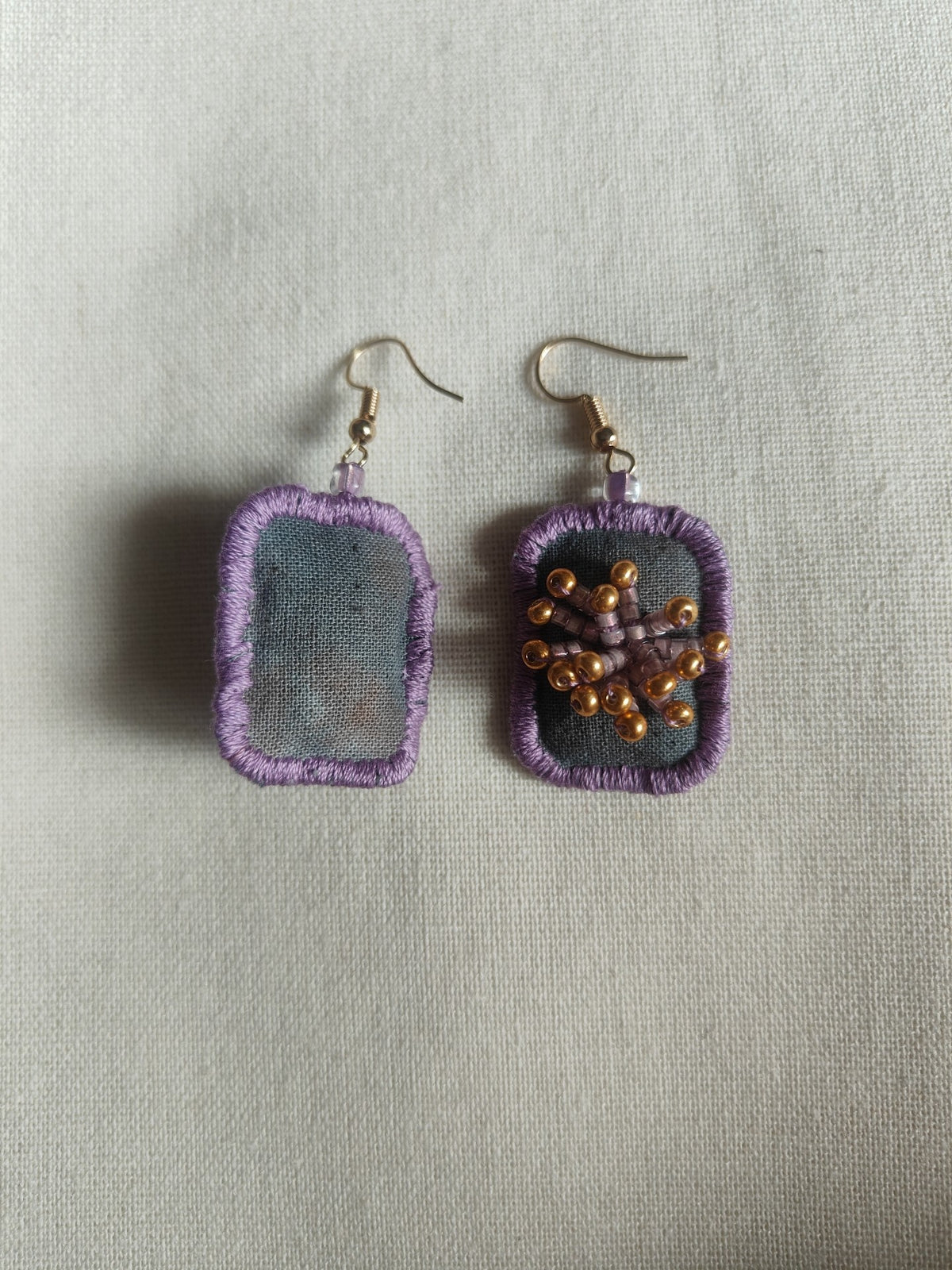 Handmade Fabric Earrings Purple Beaded