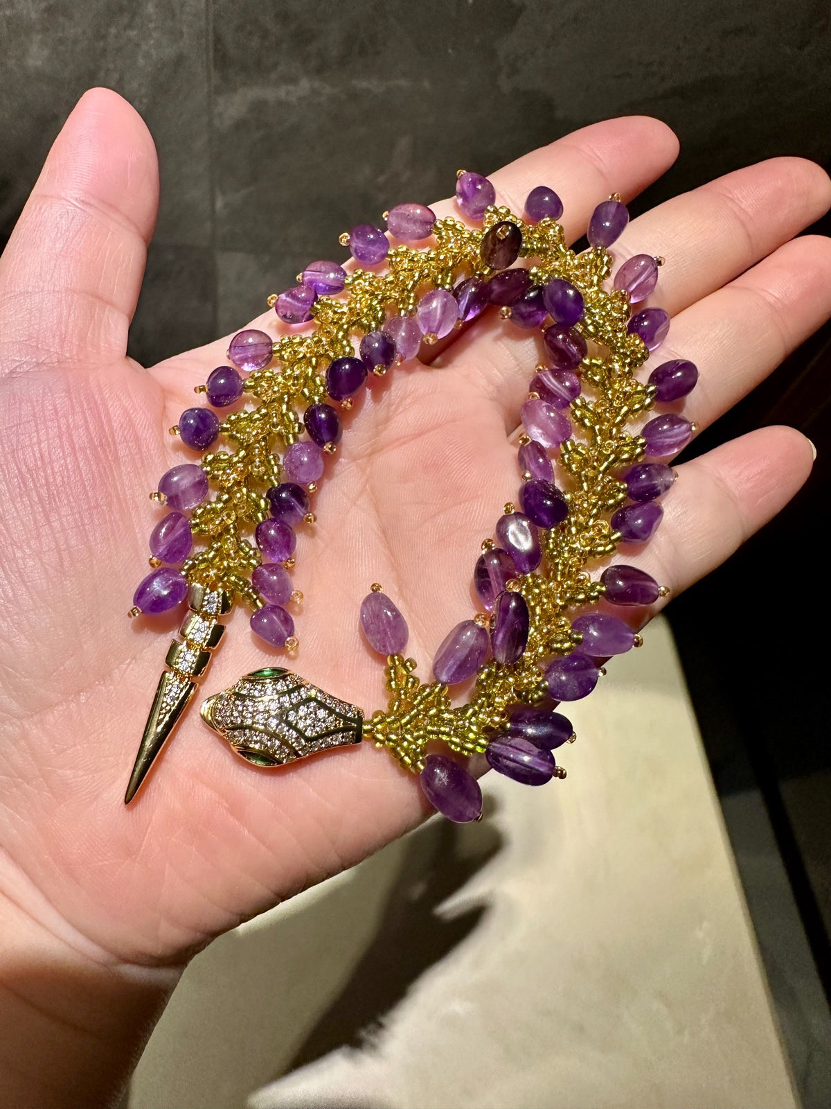 Amethyst Snake Beaded Bracelet