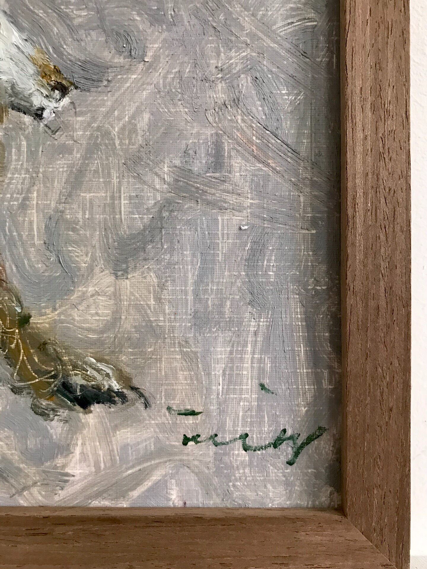 Hand-Painted Rabbit Oil Painting in Wooden Frame