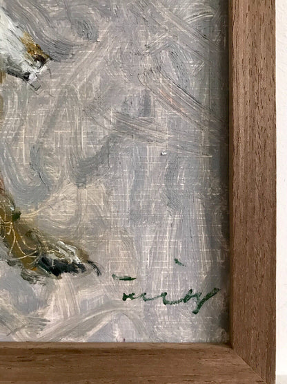 Hand-Painted Rabbit Oil Painting in Wooden Frame