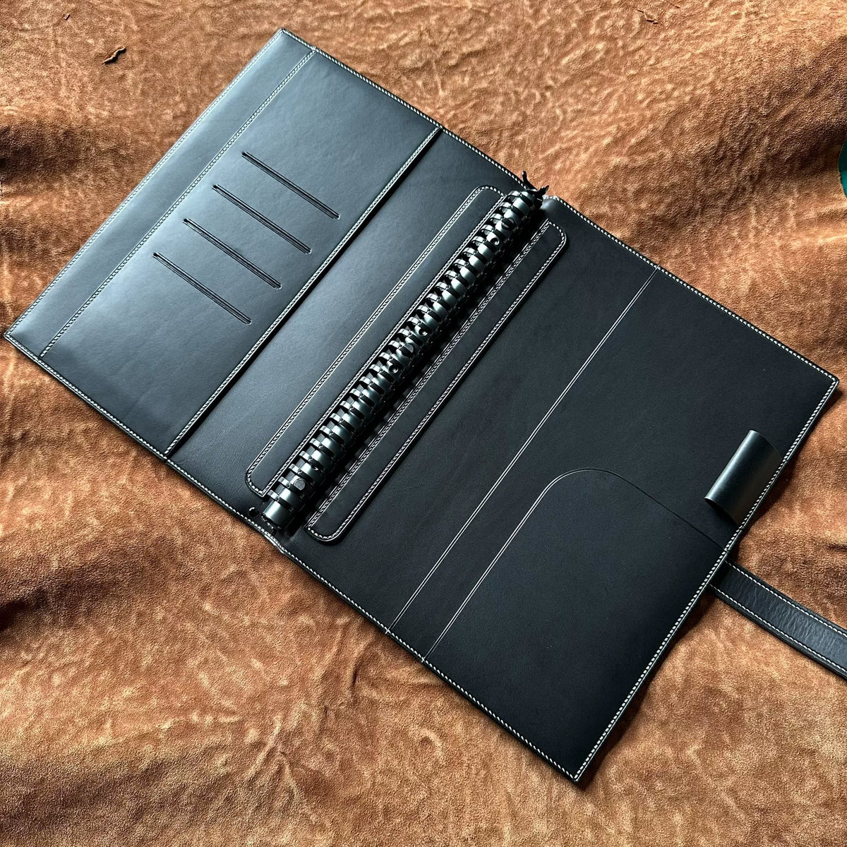 B5 Black Bridle Leather Loose Leaf Notebook Cover