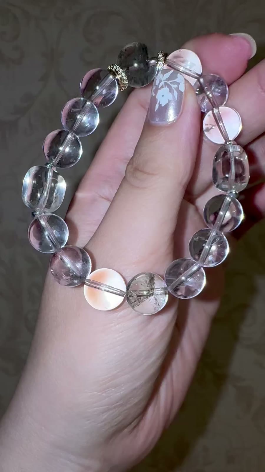 Pale Amethyst Green Phantom Quartz Beaded Bracelet