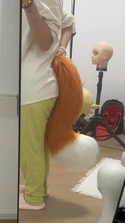 Conjunto de Cosplay de Orelhas e Cauda de Raposa Laranja