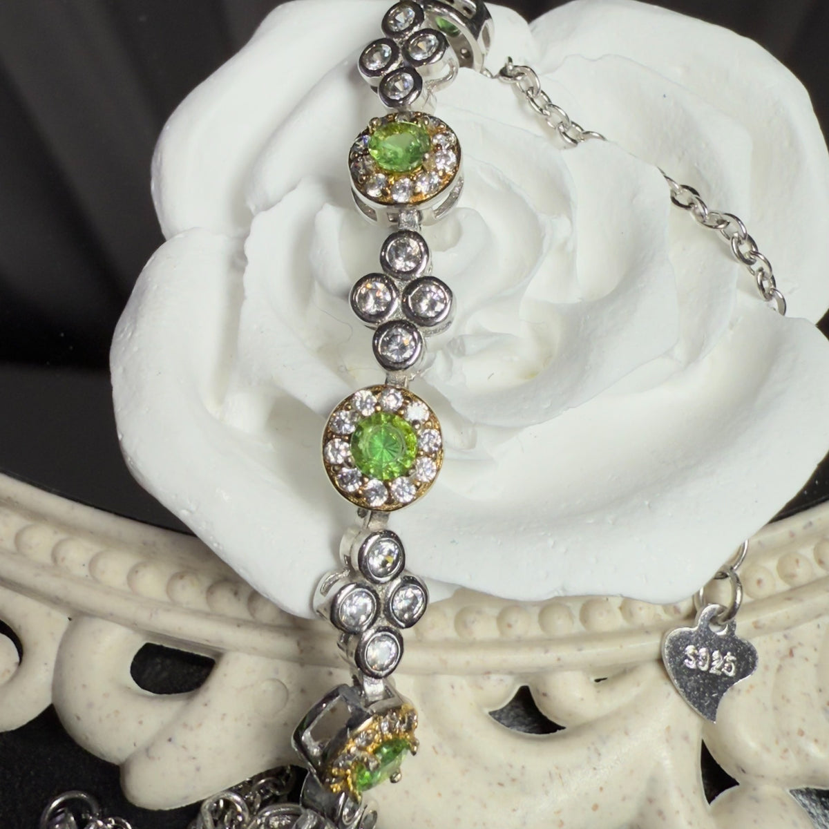 Pulseira Bubble de Pedra Verde Natural em Prata e Ouro