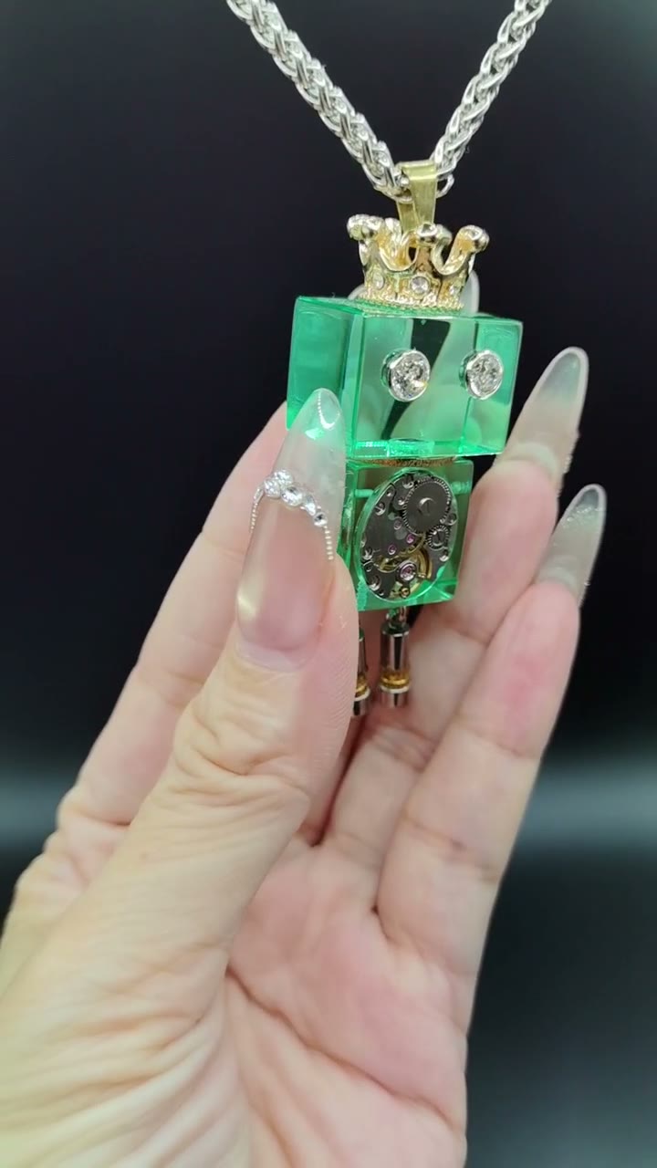 Green Resin Robot Pendant with Crown