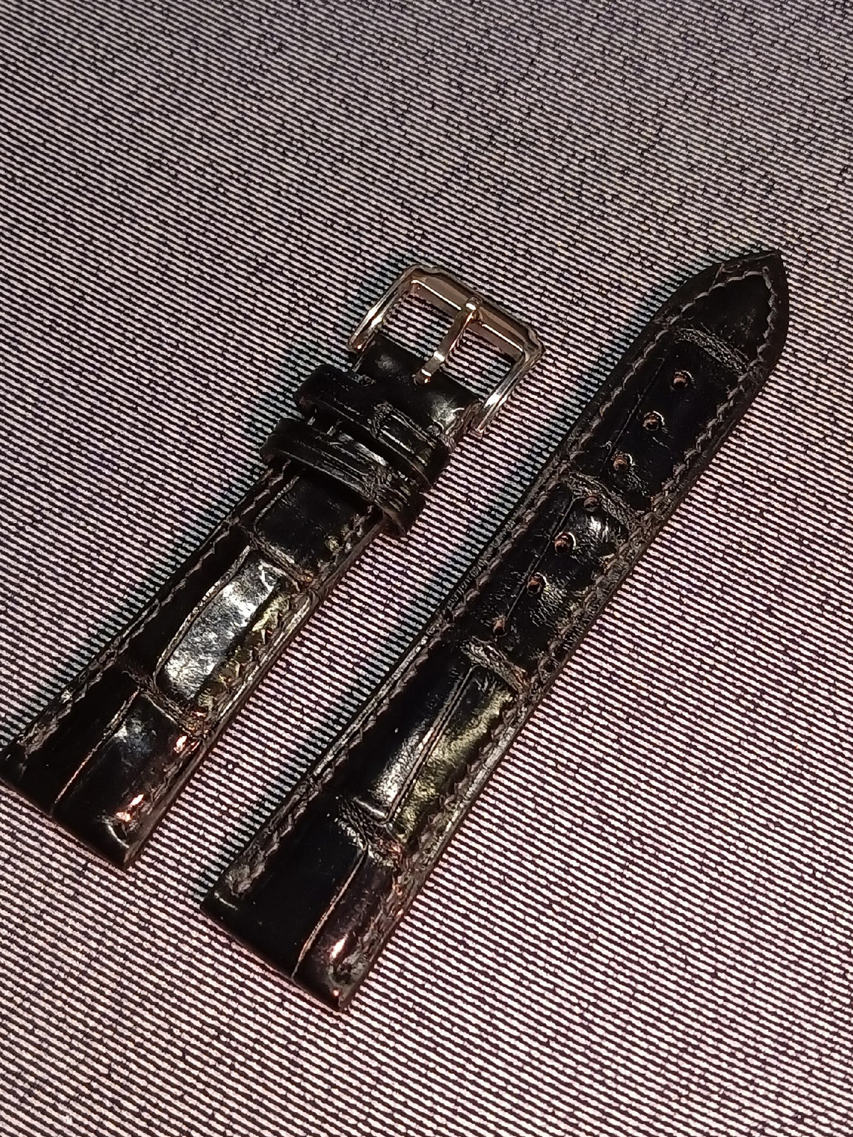 Handmade Black Crocodile Leather Watch Strap