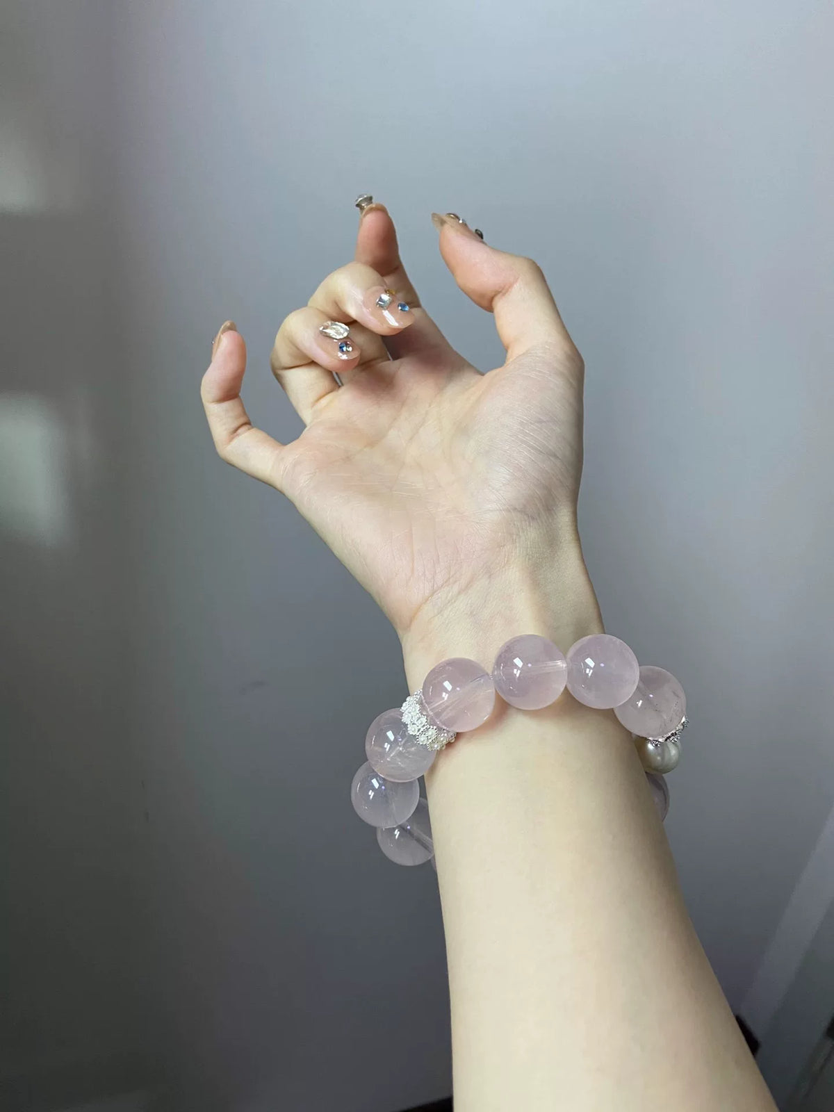 Natürlicher Rosenquarz-Perlenarmband