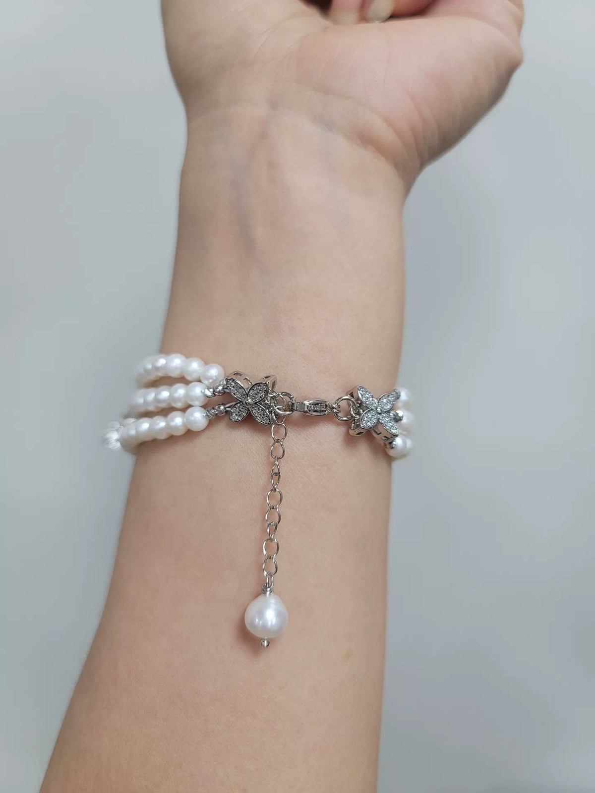 Three Layer Pearl Flower Bracelet