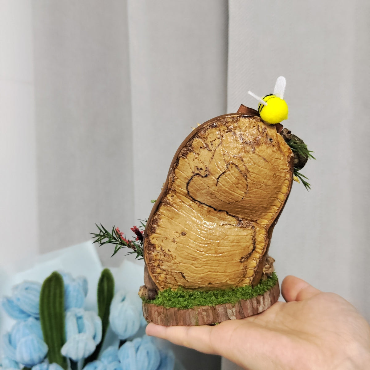 Handcrafted Cat Figurine Diorama in Natural Pod