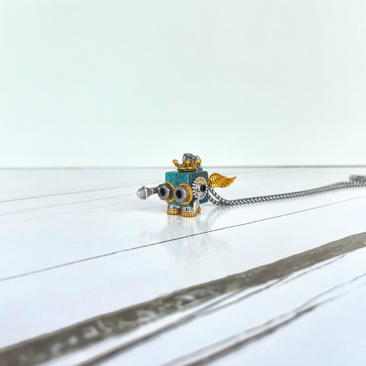 Steampunk Robot Pendant Handcrafted Mixed Material
