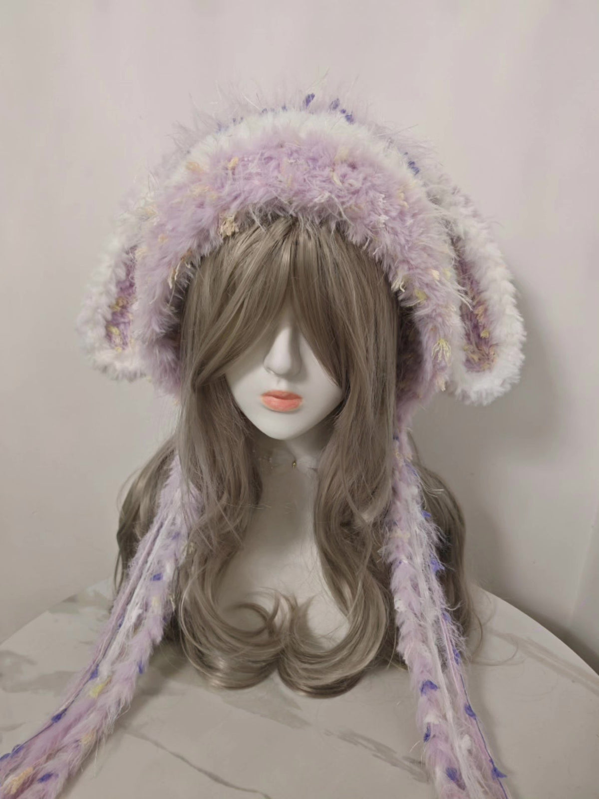 Purple White Rabbit Ear Hat